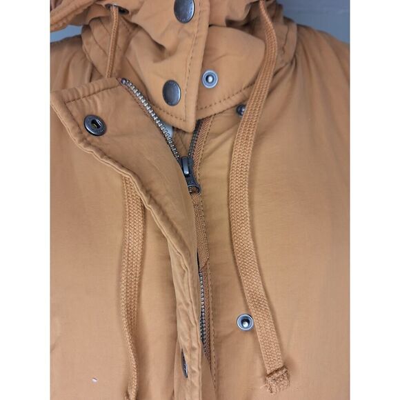 American Eagle Womens Size Small Long Cinch Waist Winter Coat Tan Zip Up Pockets - Picture 7 of 7